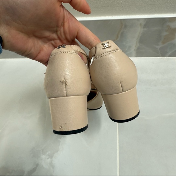 Sam Edelman Two-Tone Beige and Black Cap-Toe Slingback Block Heels - Picture 7 of 8